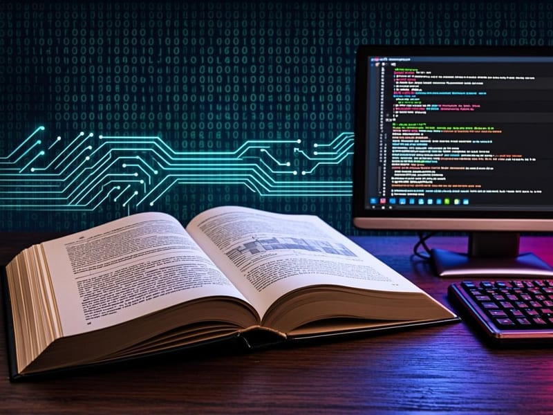 Computer science textbook with programming code
